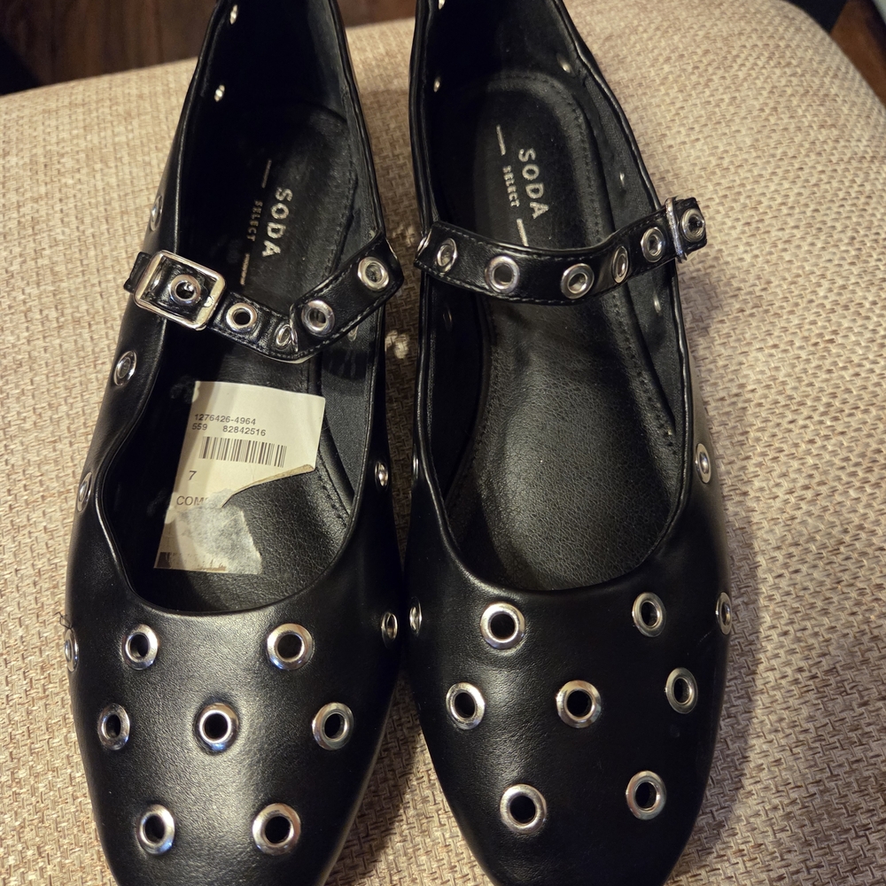 Soda Black Mary Jane Flats